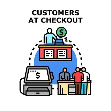 Customers completing purchases at checkout in retail store Stock Illustration