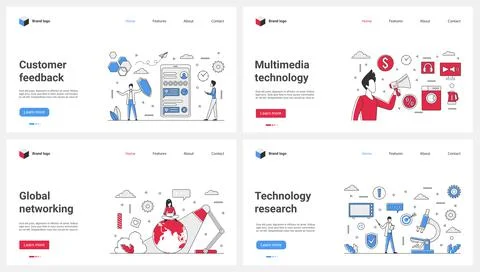 Customers feedback, multimedia technology, science, global network set and tiny Stock Illustration