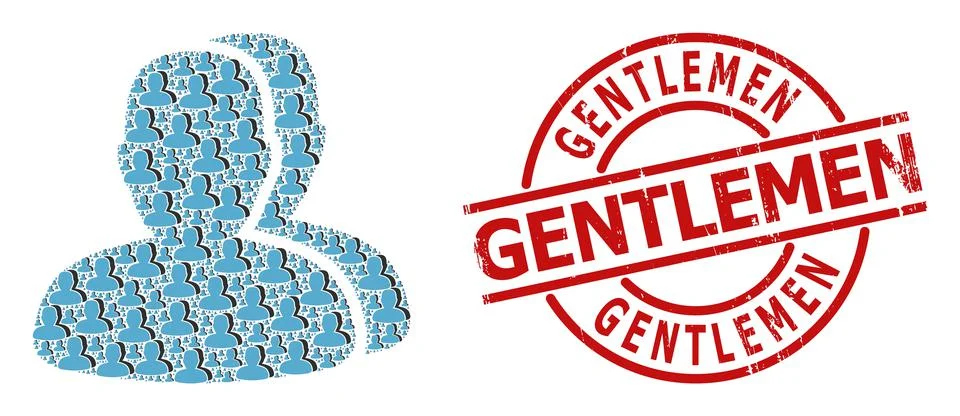 Customers Icon Recursion Composition and Scratched Gentlemen Stamp Stockillustratie