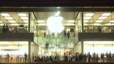 Customers inside IFC apple store in Hong Kong Video stock 81035321