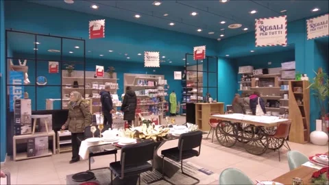 Customers inside a large store specializing in household goods Stock Footage 296493582