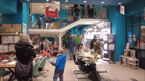 Customers inside a large store specializing in household goods Stock Footage 296493588