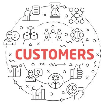 Customers Linear illustration slide for the presentation Stock Illustration