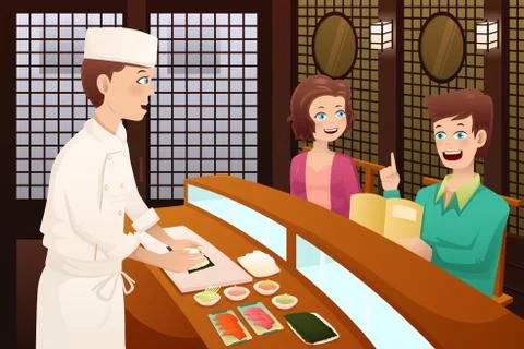 Customers ordering sushi Stock Illustration