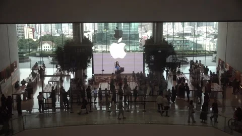 Customers queue to purchase the new iPhone 18 Video stock 345889308