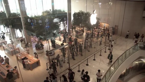 Customers queue to purchase the new iPhone 18 Video stock 345890386