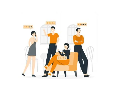 Customers satisfaction, clients leave five star rating and positive feedback Stock Illustration