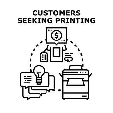 Customers seeking printing services for customized branding products Stock Illustration