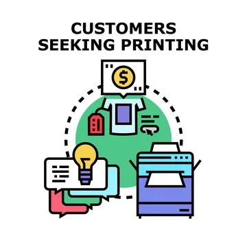 Customers seeking printing services for customized branding products Stock Illustration