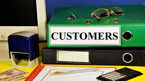 Customers. Text label in the registrar's folder. Stock Photos