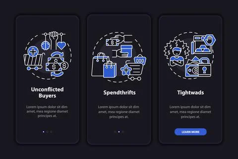 Customers types onboarding mobile app page screen with concepts 스톡 일러스트