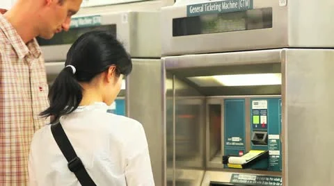 Customers use Subway Sale Terminal Stock Footage 10823341
