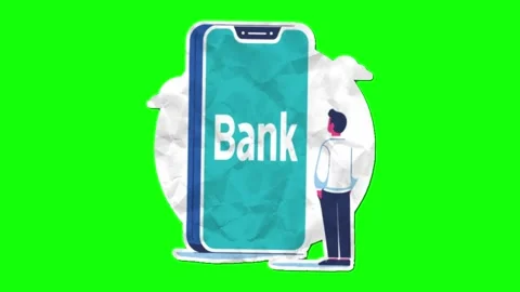 Customers view mobile banking application. paper folds green screen animation 库存影片 277323013