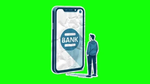 Customers view mobile banking application. paper folds green screen animation 库存影片 277323015