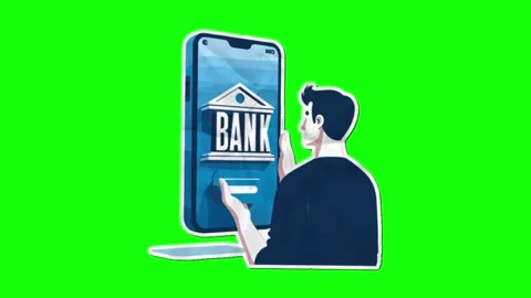 Customers view mobile banking application. paper folds green screen animation 库存影片 277323068