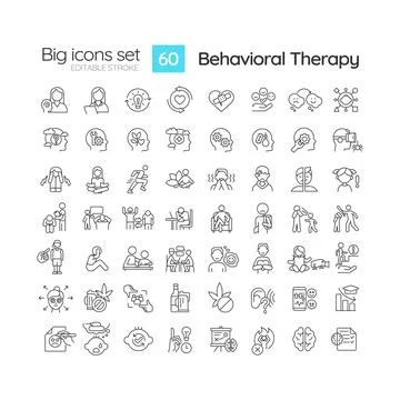 Customizable black big icon set for behavioral therapy Illustrazione stock
