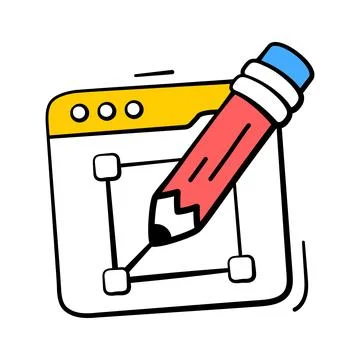 A customizable hand drawn icon of wireframe design editing Stock Illustration