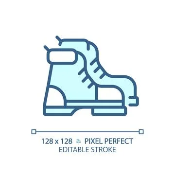 Customizable hiking boot simple thin linear blue icon Stock-Illustration