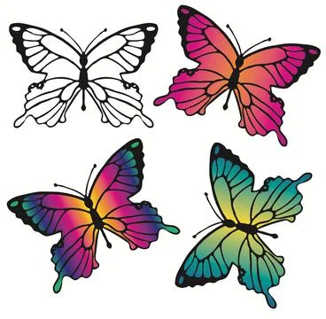 Customizable Multicolor Butterfly Set Stock Illustration