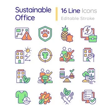 Customizable multicolor icon set for sustainable office Stockillustratie