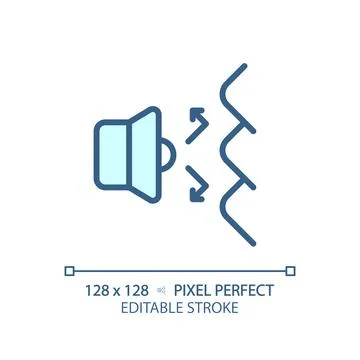 Customizable sound deflection blue thin linear icon Stock Illustration