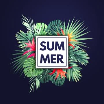 Customizable vector floral design template for summer beach party. Tropical イラスト素材