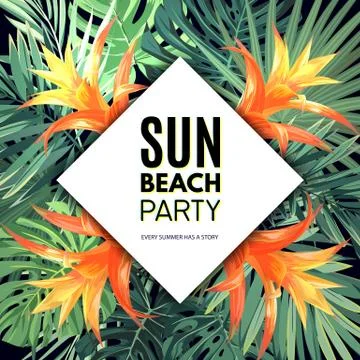 Customizable vector floral design template for summer beach party. Tropical Stock Illustration