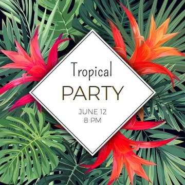 Customizable vector floral design template for summer beach party. Tropical Stock Illustration