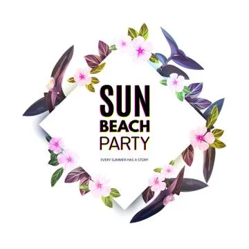 Customizable vector floral design template for summer beach party. Tropical Stock Illustration