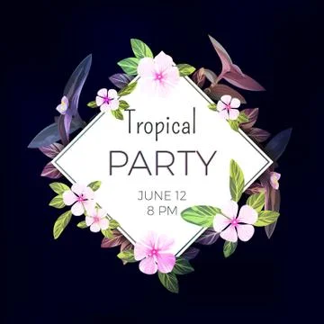 Customizable vector floral design template for summer beach party. Tropical Stock Illustration
