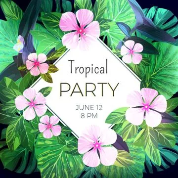 Customizable vector floral design template for summer party. Bright green 库存插图