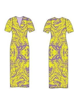 CUSTOMIZABLE VECTOR GARMENT TEMPLATE WITH SAMPLE REPEAT PATTERN DESIGN. Illustrazione stock