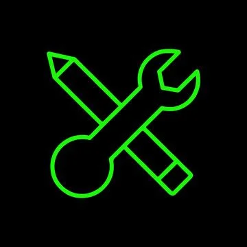 Customization Tools Icon. Green neon outline of crossed wrench Ilustración de archivo