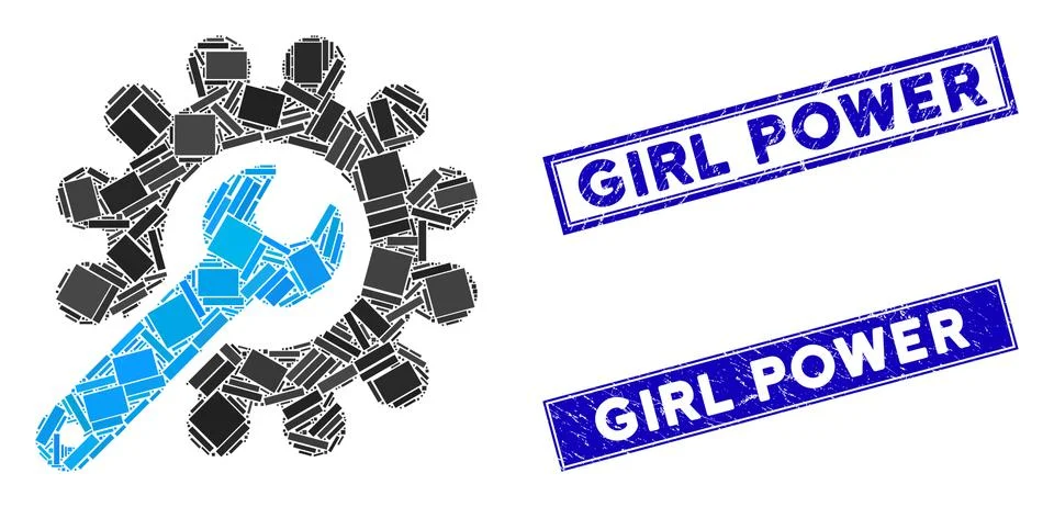 Customization Tools Mosaic and Distress Rectangle Girl Power Watermarks Stock Illustration