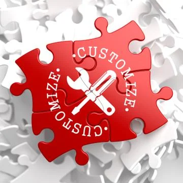 Customize Concept on Red Puzzle. Stock Illustration