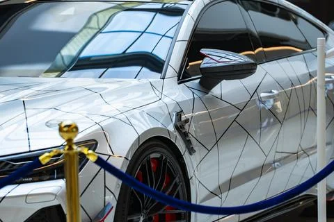 Customized Audi RS7 Performance Sedan Displayed at Automotive Exhibition Stock-Fotos