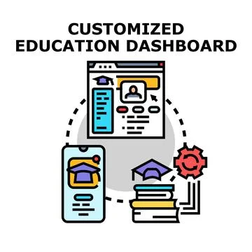 Customized education dashboard providing learning and knowledge management Stock Illustration
