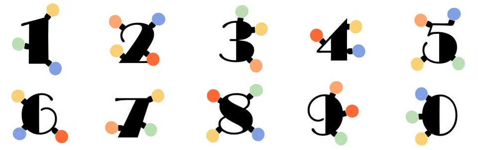 Customized numbers from 0 to 9. Black digits. Illustrazione stock