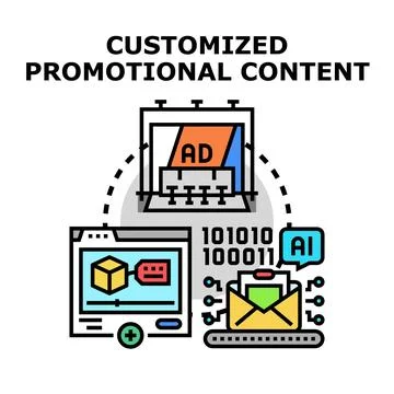 Customized promotional content generation using artificial intelligence Illustrazione stock