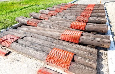 Customized off-road obstacles at the car testing ground Stock Photos