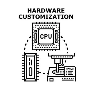 Customizing hardware and assembling electronic components, featuring a cpu, m Ilustração Stock
