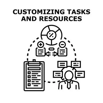 Customizing tasks and resources, managing project assignments Stock Illustration