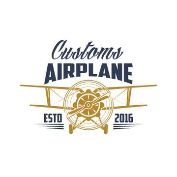 Customs airplane aviation retro vector icon Stock Illustration
