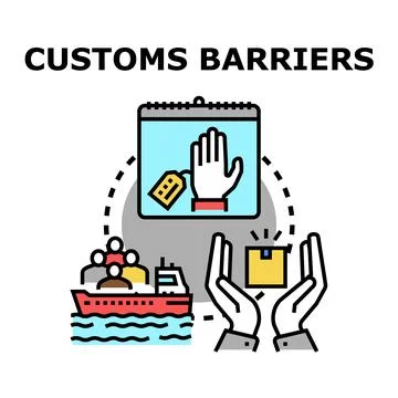 Customs barriers blocking international trade and import concept Stock Illustration