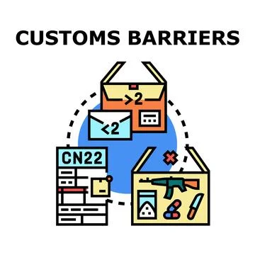 Customs barriers to trade and illegal goods trafficking Stock Illustration