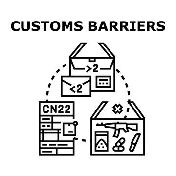 Customs barriers to trade and illegal goods trafficking Stock Illustration