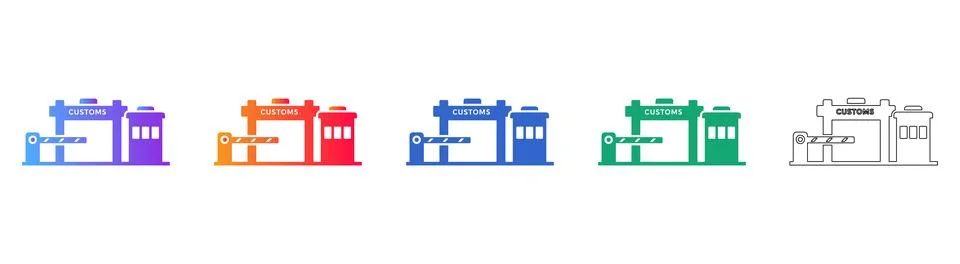 Customs Border Checkpoint Gate Icons Stock Illustration