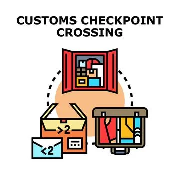 Customs checkpoint crossing examining cargo and luggage Stock Illustration