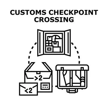 Customs checkpoint crossing examining cargo and luggage Stock Illustration