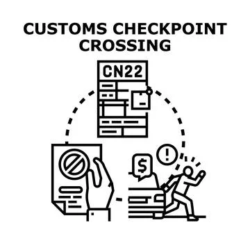 Customs checkpoint crossing process and border control Stock Illustration